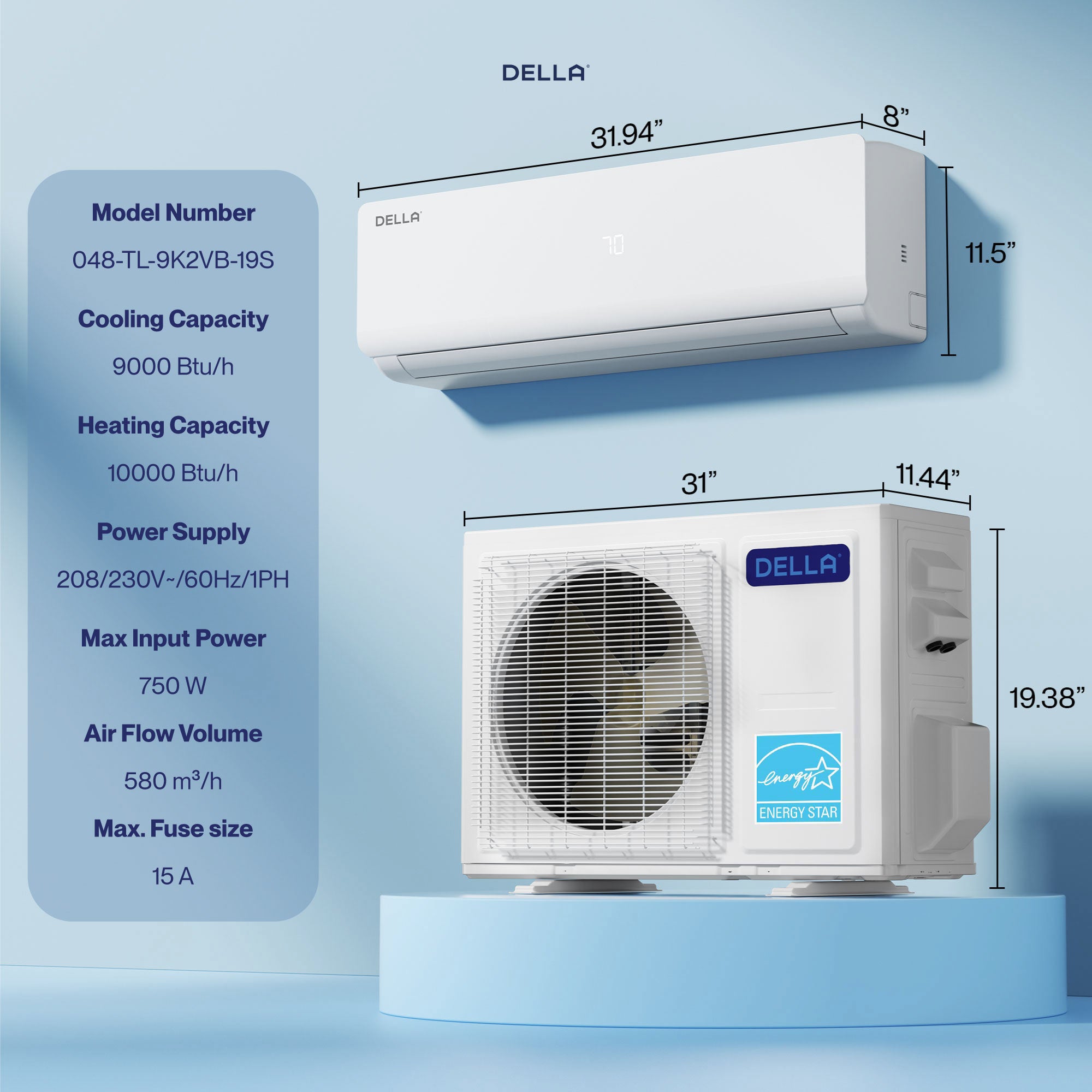 Vario Series 9000 BTU SEER2 20 Mini-Split Heat Pump AC - Up to 400 Sq.Ft.