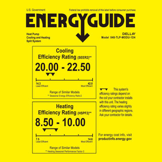 DELLA 34000 BTU Tri-Zone Concealed Ducted Mini Split Heat Pump AC (11K + 11K + 11K)