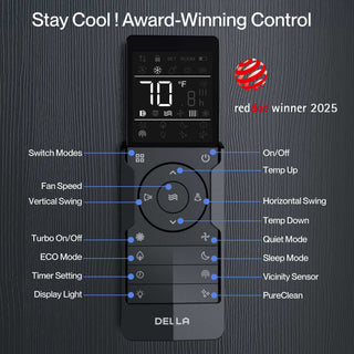 DELLA 18,000 BTU 20.5 SEER2 Ceiling Cassette Ductless Mini Split AC - Up to 1000 Sq.Ft.