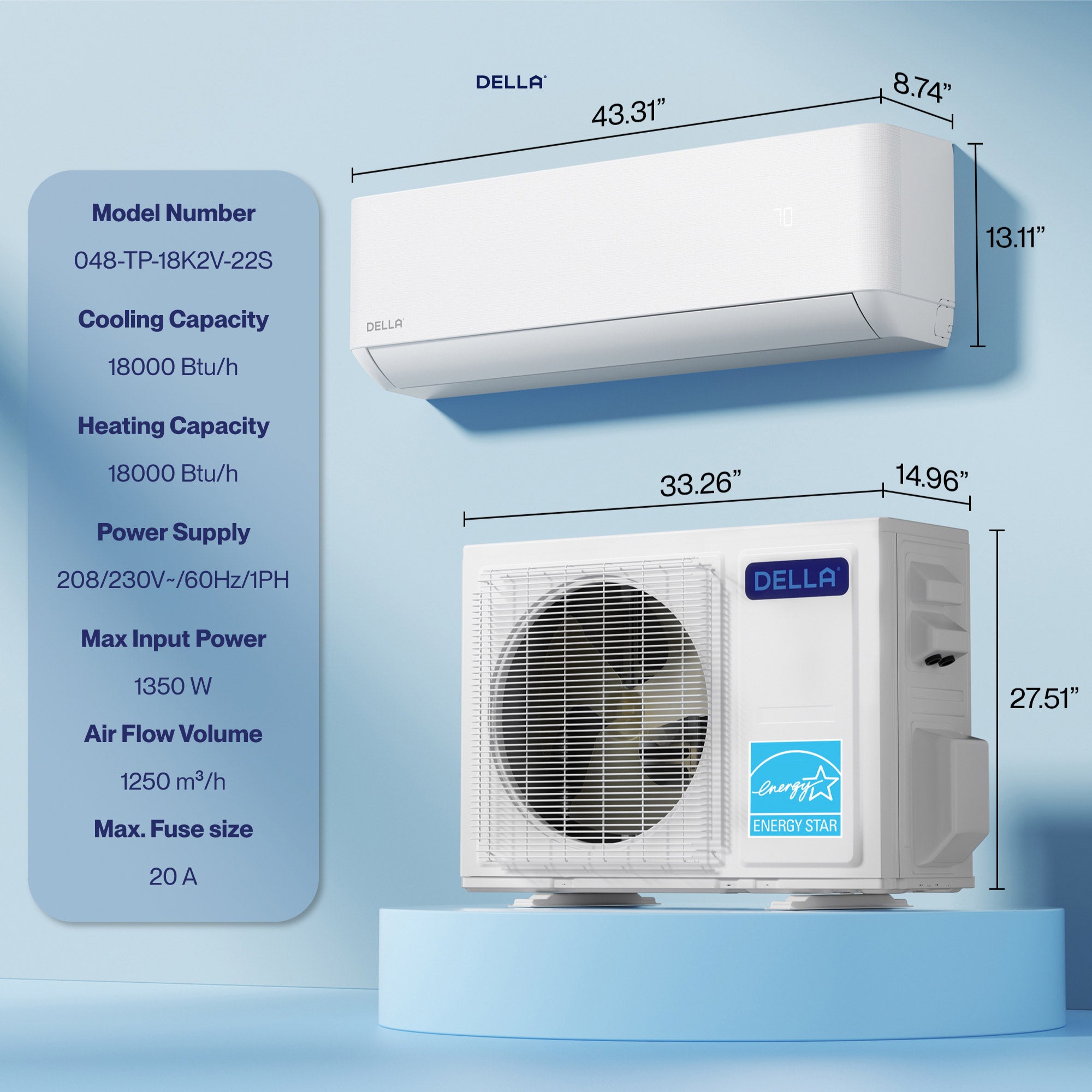 Optima Series 18000 BTU SEER2 22 Ultra Heat Mini-Split AC - Up to 1000 Sq.Ft.