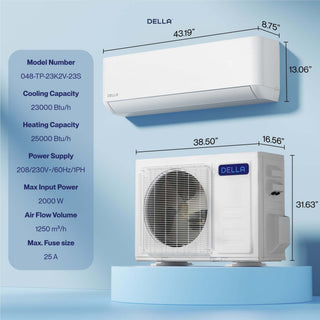 DELLA Optima Series 23000 BTU 23 SEER2 Ultra Heat Mini Split AC - Up to 1500 Sq.Ft.