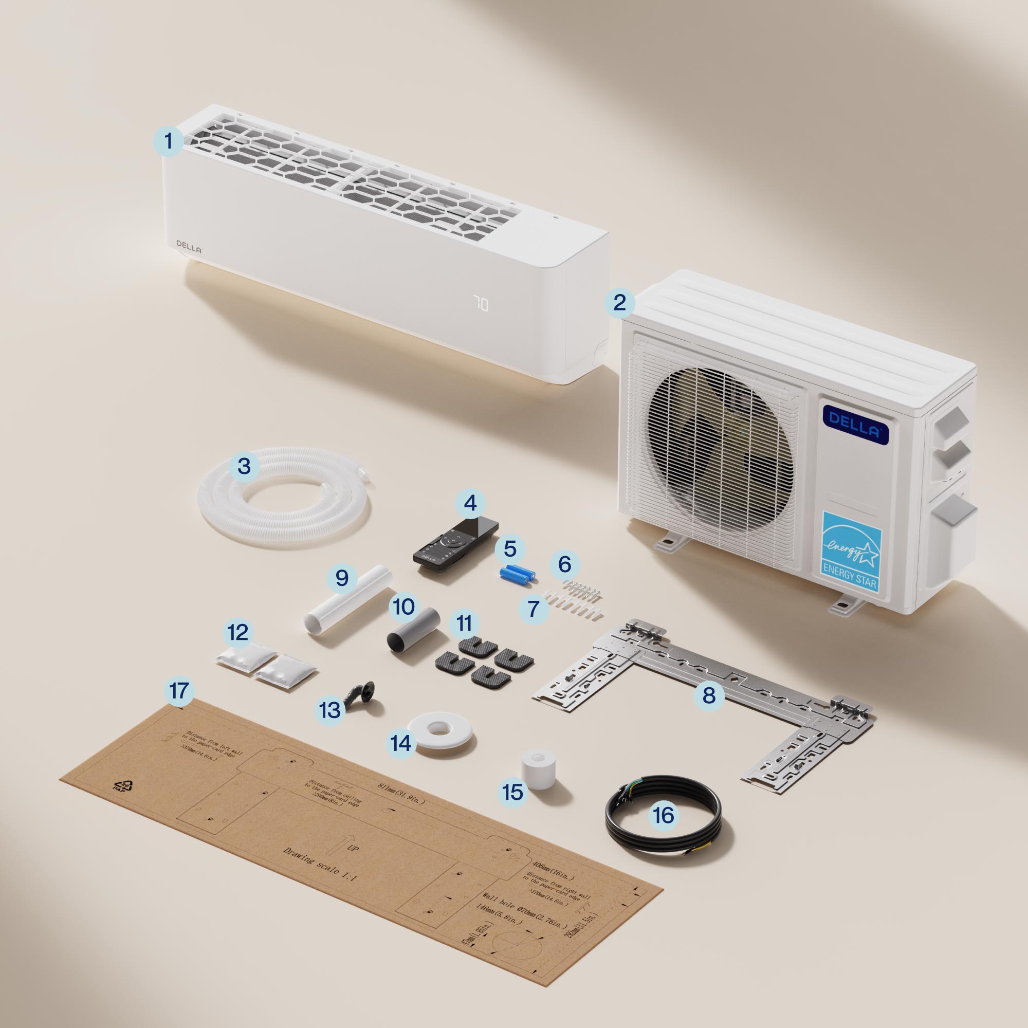 DELLA Optima Series 23000 BTU 23 SEER2 Ultra Heat Mini Split AC - Up to 1500 Sq.Ft.