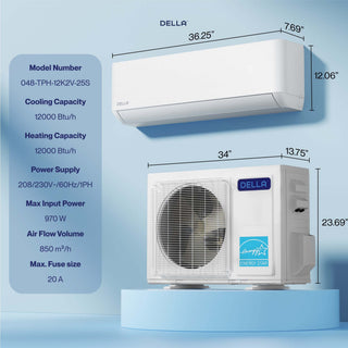 Aire acondicionado mini-split DELLA Optima Pro Series de 12 000 BTU y 25 SEER2 con tecnología Ultra Hyper Heat - Hasta 51 m²