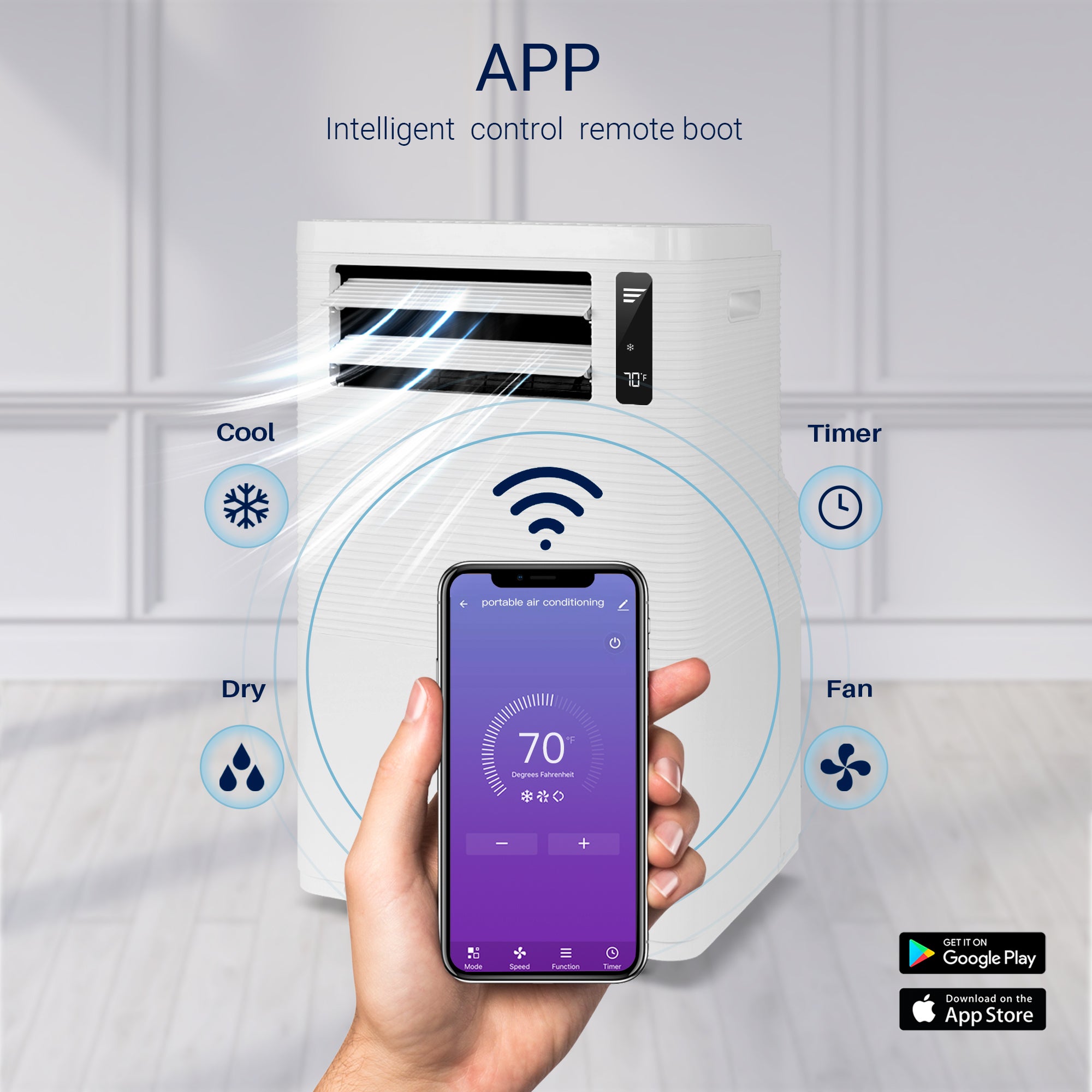 14000 BTU Smart WiFi Enabled Portable AC with Remote/App Control, Cools Up To 800 Sq.ft