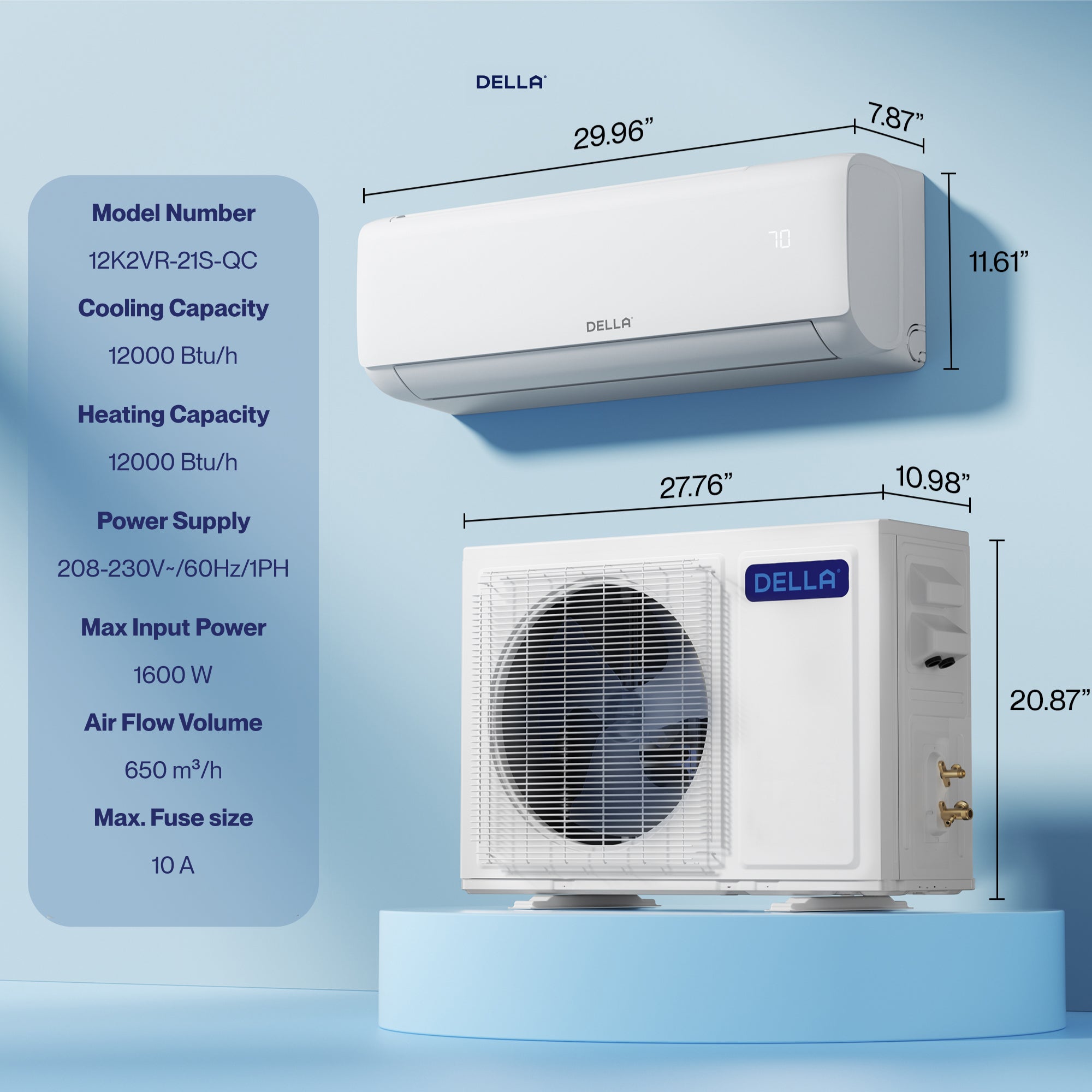 DELLA Vita Series 12000 BTU 21 SEER2 Mini-Split Heat Pump AC - Up to 550 Sq.Ft.