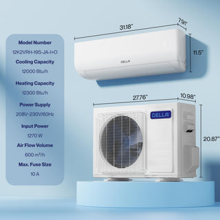 DELLA Motto Series 23000 BTU 19 SEER2 Mini Split Heat Pump AC – Up to 1500 Sq.Ft.