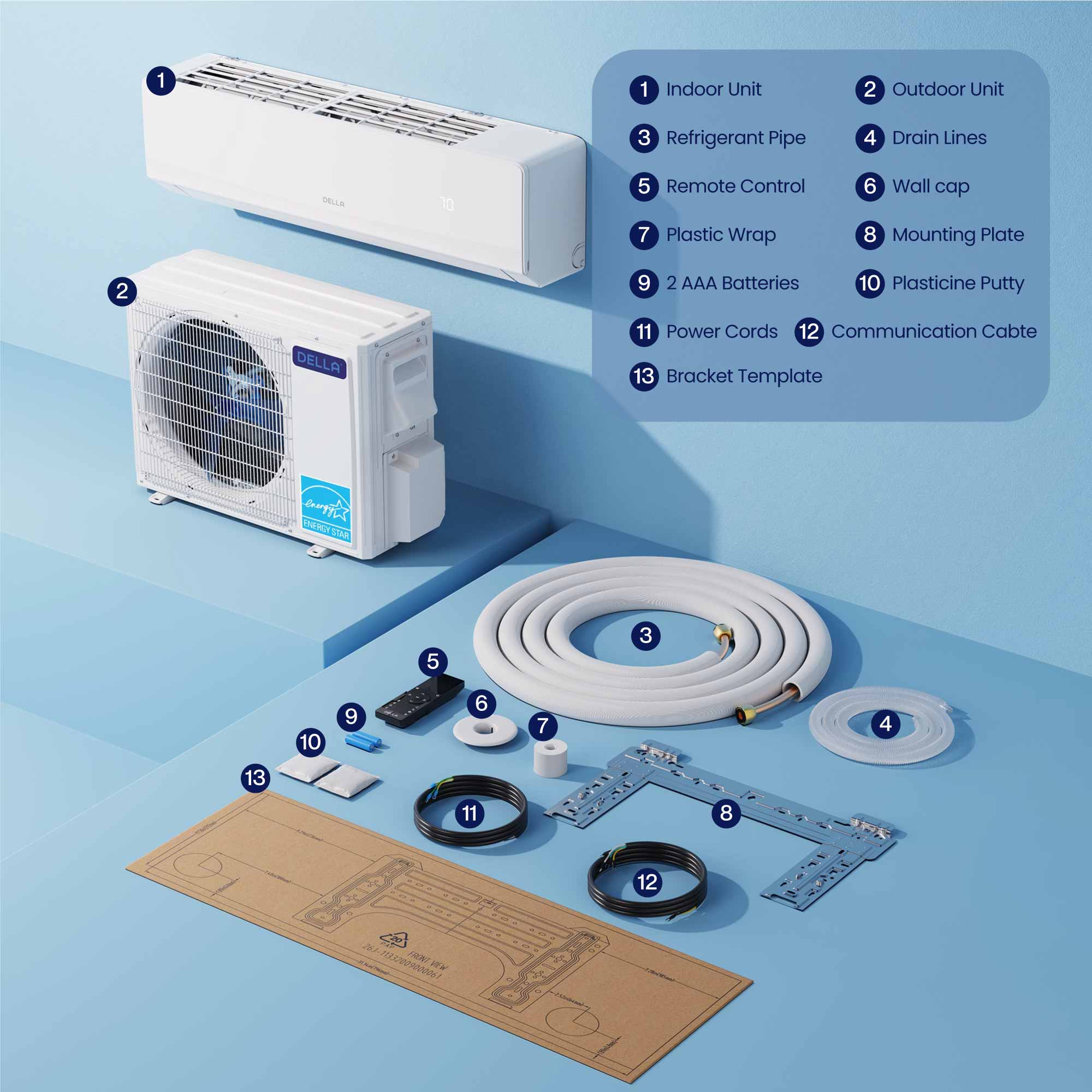 DELLA Serena Series 18000 BTU Dual Zone Mini Split AC (12K + 12K) – Up to 1100 Sq.Ft.