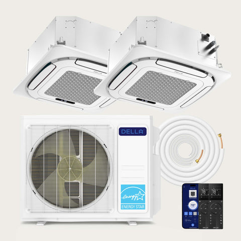 DELLA 18000 BTU Cassette de techo de zona dual Mini Split AC (12K + 12K) - Hasta 1100 pies cuadrados