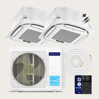 DELLA 18000 BTU Dual Zone Ceiling Cassette Mini Split AC (9K + 9K) - Up to 800 Sq.Ft.