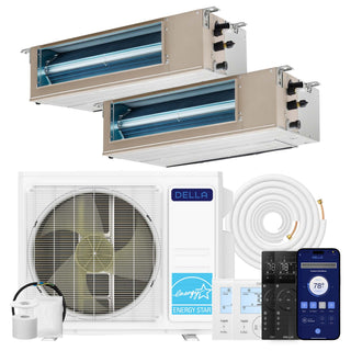 DELLA 17000 BTU Dual Zone Concealed Ducted Mini Split Heat Pump AC (9.5K + 9.5K)