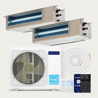 DELLA 17000 BTU Dual Zone Concealed Ducted Mini Split Heat Pump AC (9.5K + 9.5K)