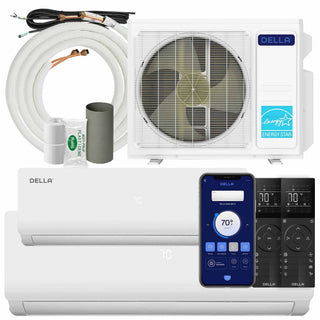 Aire acondicionado mini split de doble zona DELLA Vario Series 20000 BTU (9K + 18K) - Hasta 1400 pies cuadrados.