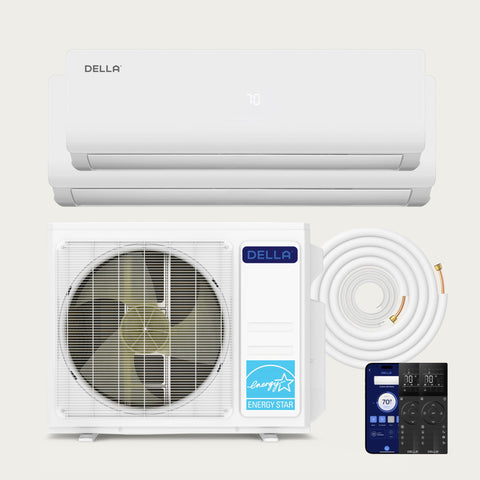 Aire acondicionado minisplit de zona dual DELLA Serie Vario de 20000 BTU (9K + 18K) - Hasta 1400 pies cuadrados