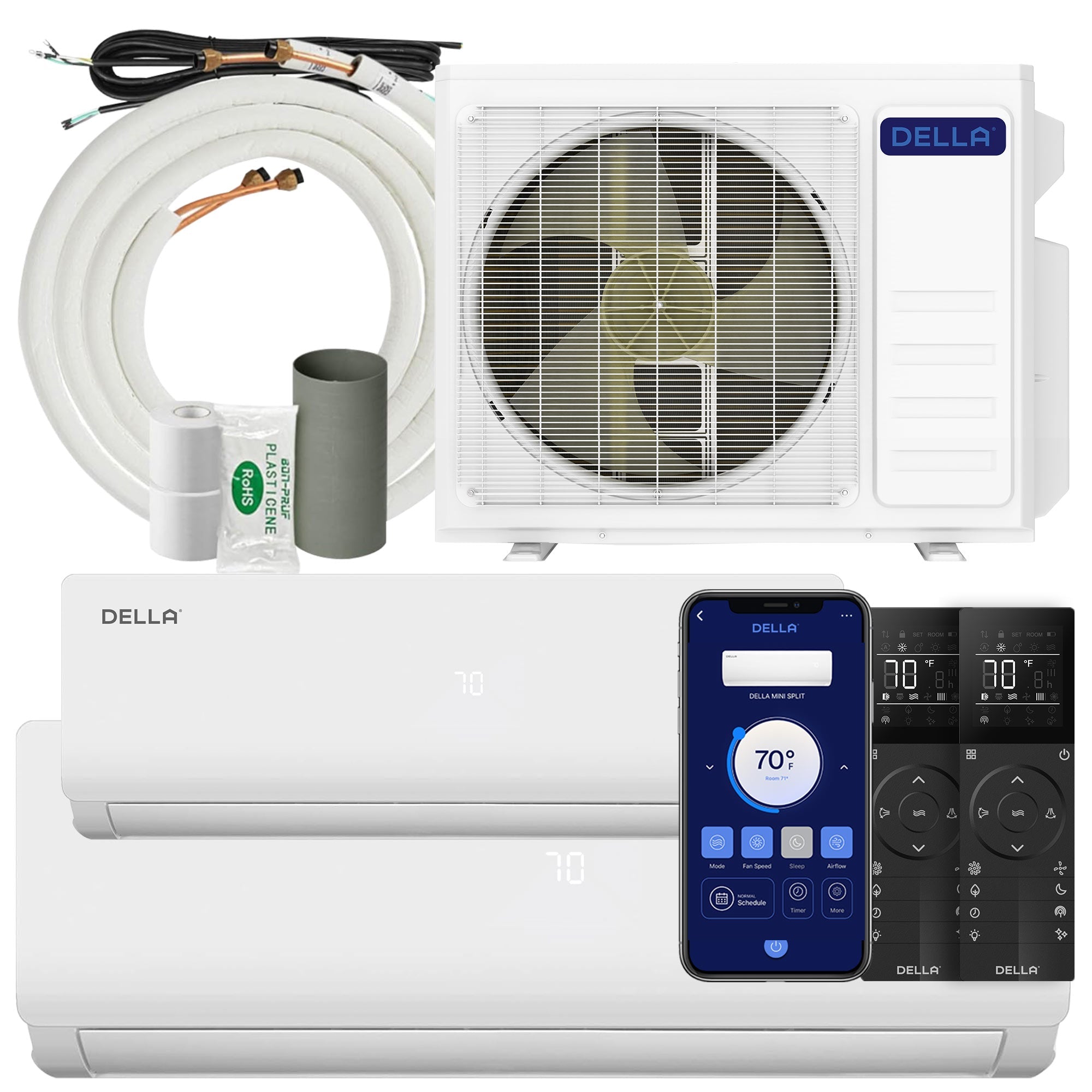 DELLA Vario Series 20000 BTU Dual Zone Mini Split AC (9K + 18K) - Up to 1400 Sq.Ft.