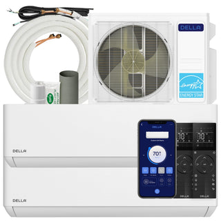 DELLA Optima Series 18000 BTU Dual Zone Mini Split AC (9K+9K) - Up to 800 Sq.Ft.