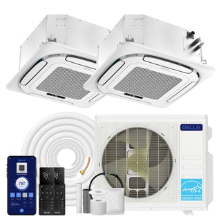 DELLA 27000 BTU Dual Zone Ceiling Cassette Mini Split AC (9K + 18K) - Up to 1400 Sq.Ft.