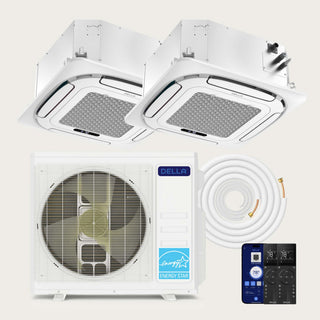 DELLA 20000 BTU Dual Zone Ceiling Cassette Mini Split AC (9K+9K) - Up to 800 Sq.Ft.