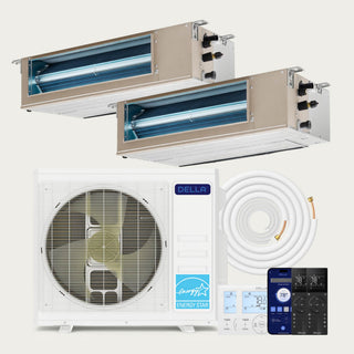 DELLA 18000 BTU Dual Zone Concealed Ducted Mini Split Heat Pump AC (9K + 9K)