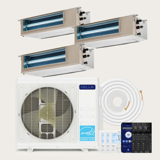 DELLA 27000 BTU Tri-Zone Concealed Ducted Mini Split Heat Pump AC (9.5K + 9.5K + 11K)