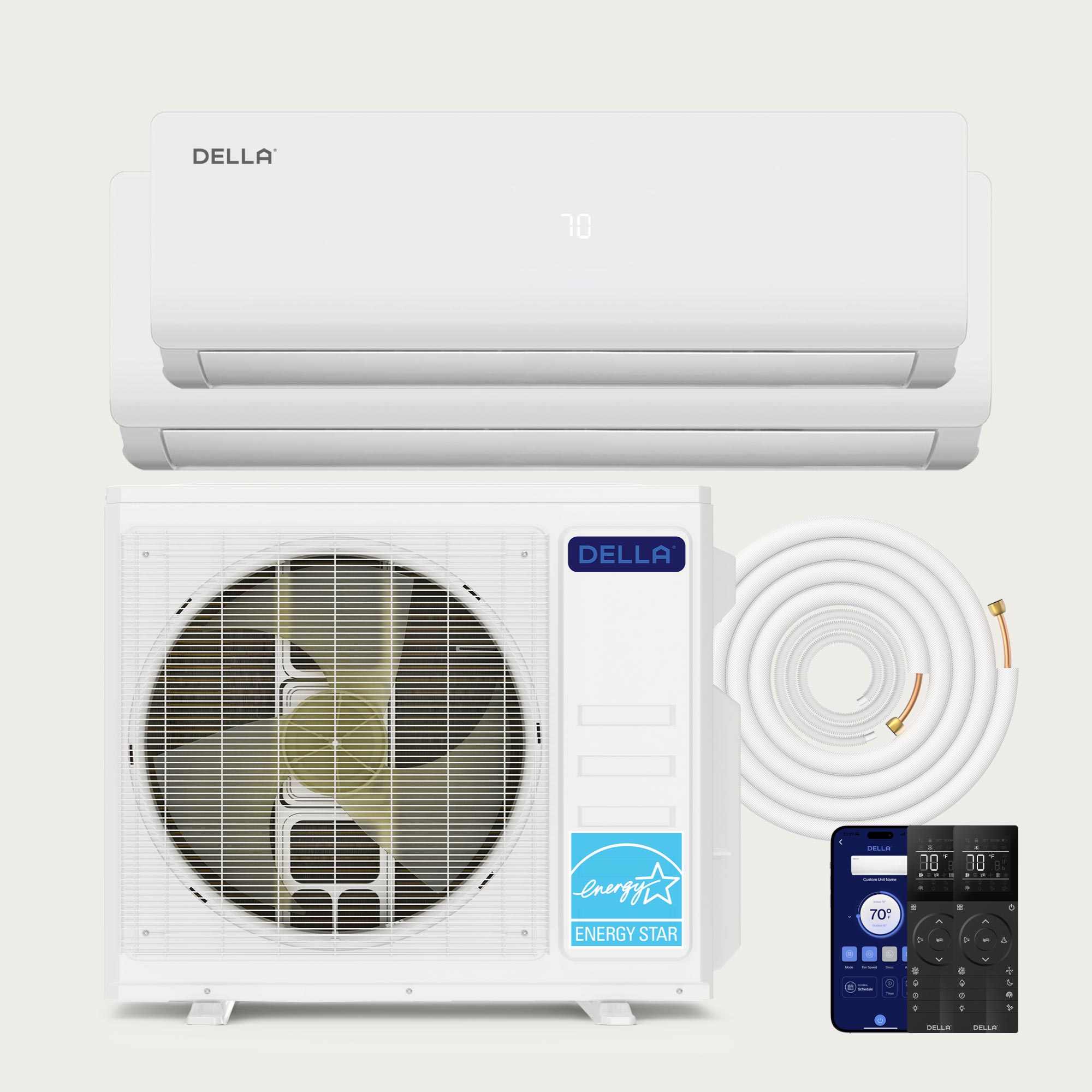 DELLA Vario Series 28000 BTU Dual Zone Mini Split AC (12k+18k) - Up to 1550 Sq.Ft.