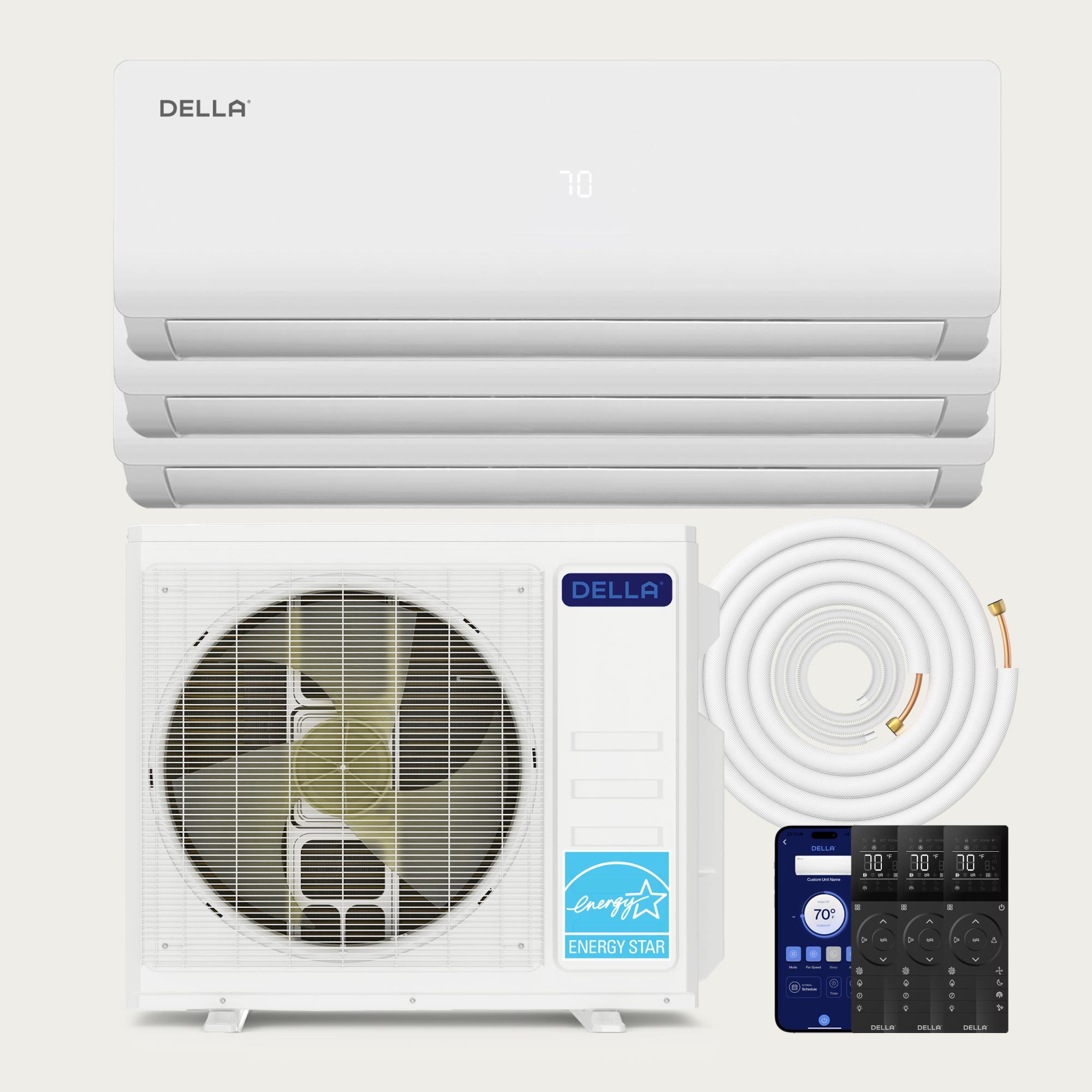 DELLA Vario Series 28000 BTU Tri-Zone Mini Split AC (9K+9K+12k) - Up to 1350 Sq.Ft.