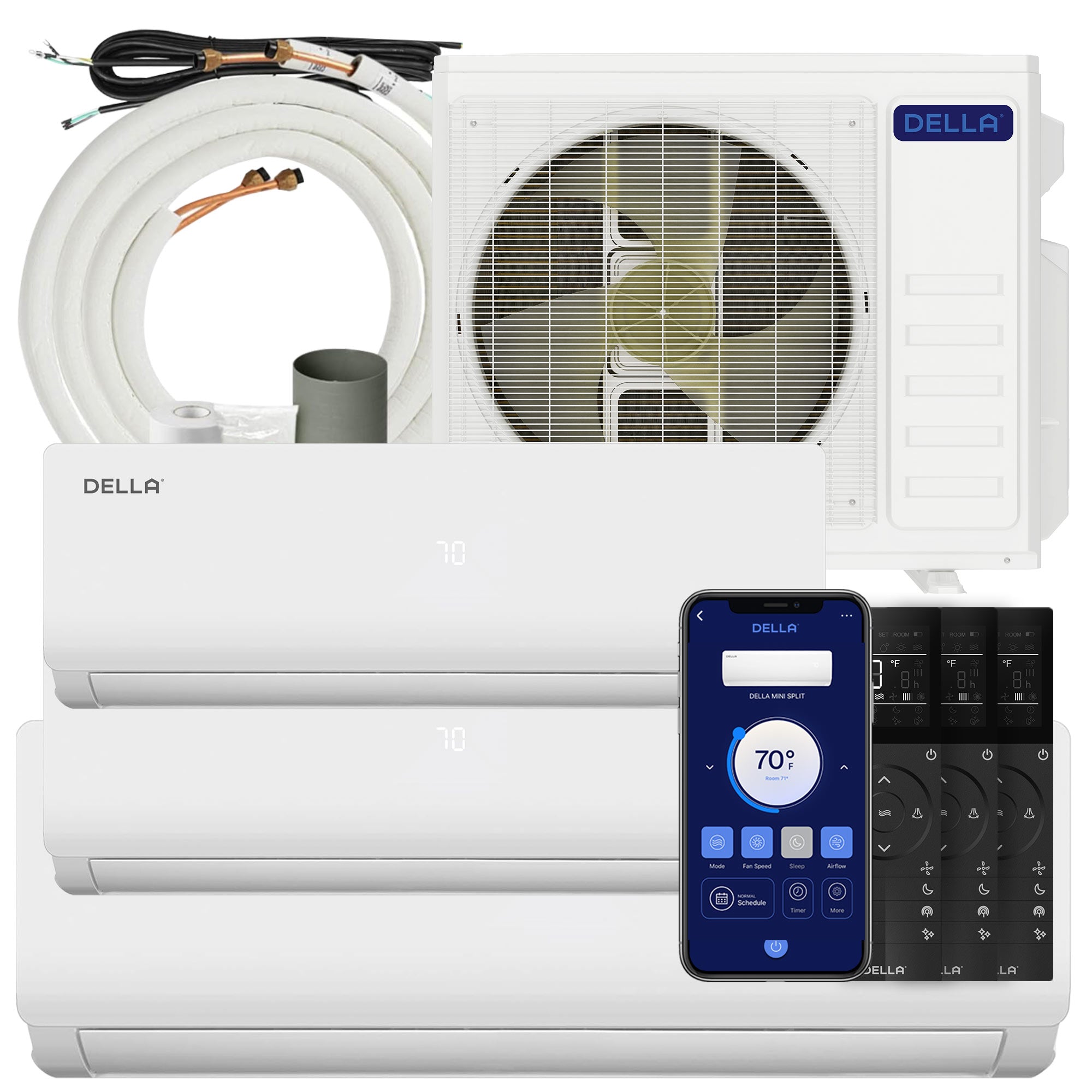DELLA Vario Series 28000 BTU Tri-Zone Mini Split AC (9K+9K+18k) - Up to 1800 Sq.Ft.