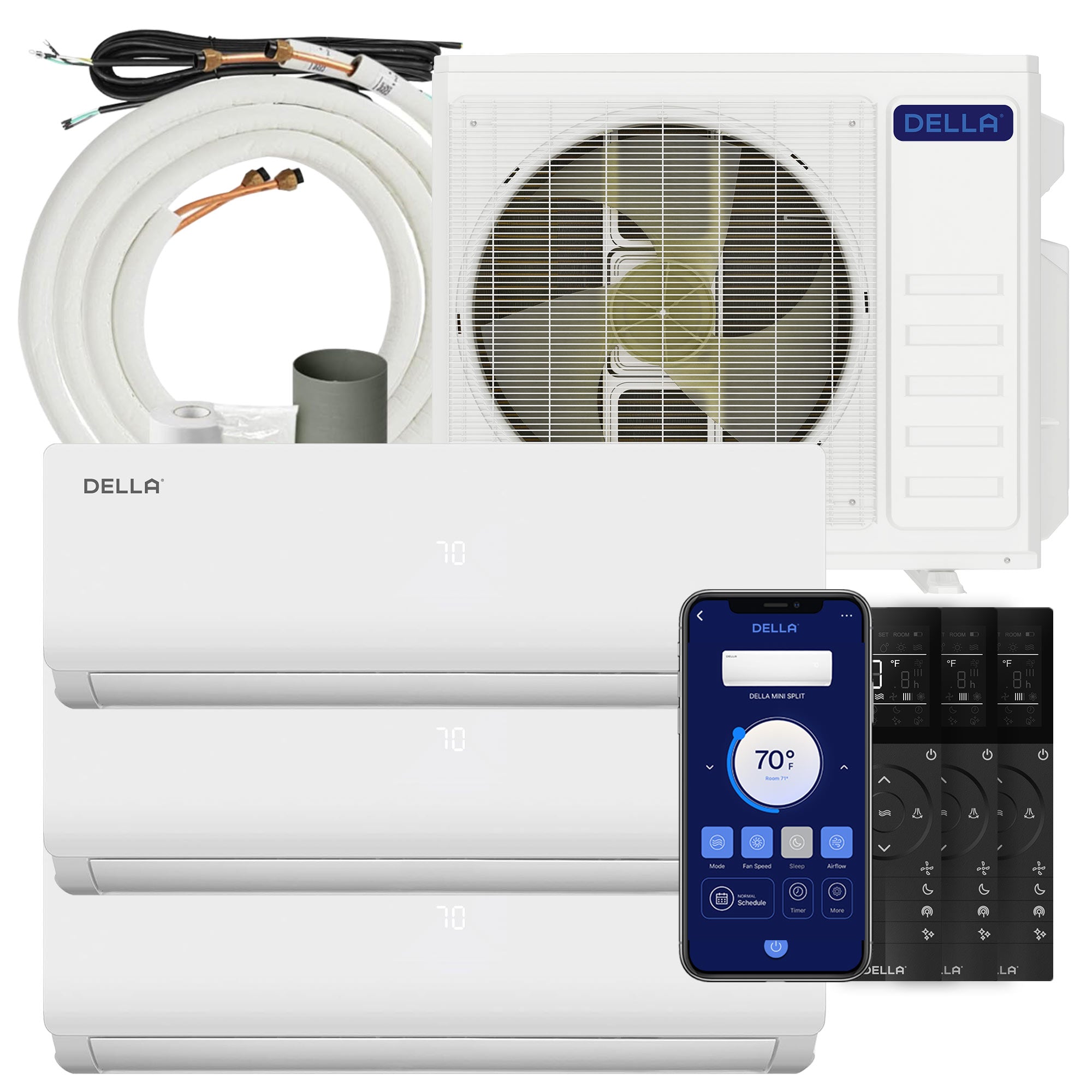 DELLA Vario Series 28000 BTU Tri-Zone Mini Split AC with R-454B (9K+9K+12k) - Up to 1350 Sq.Ft.