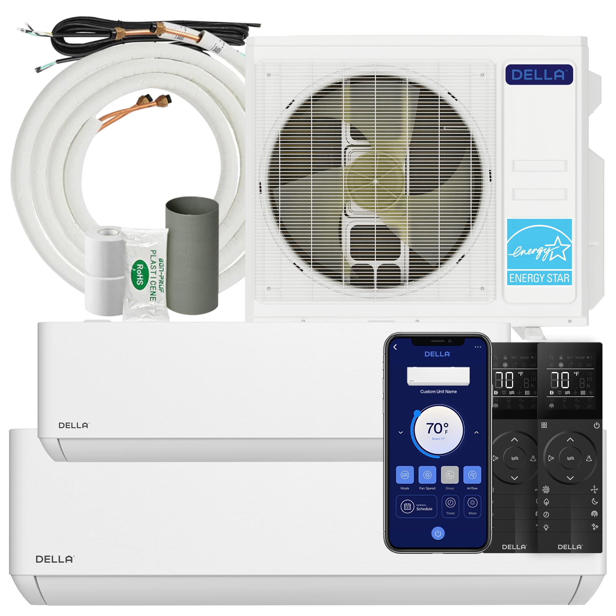 DELLA Optima Series 27000 BTU Dual Zone Mini Split AC (12K+18K) - Up to 1550 Sq.Ft.