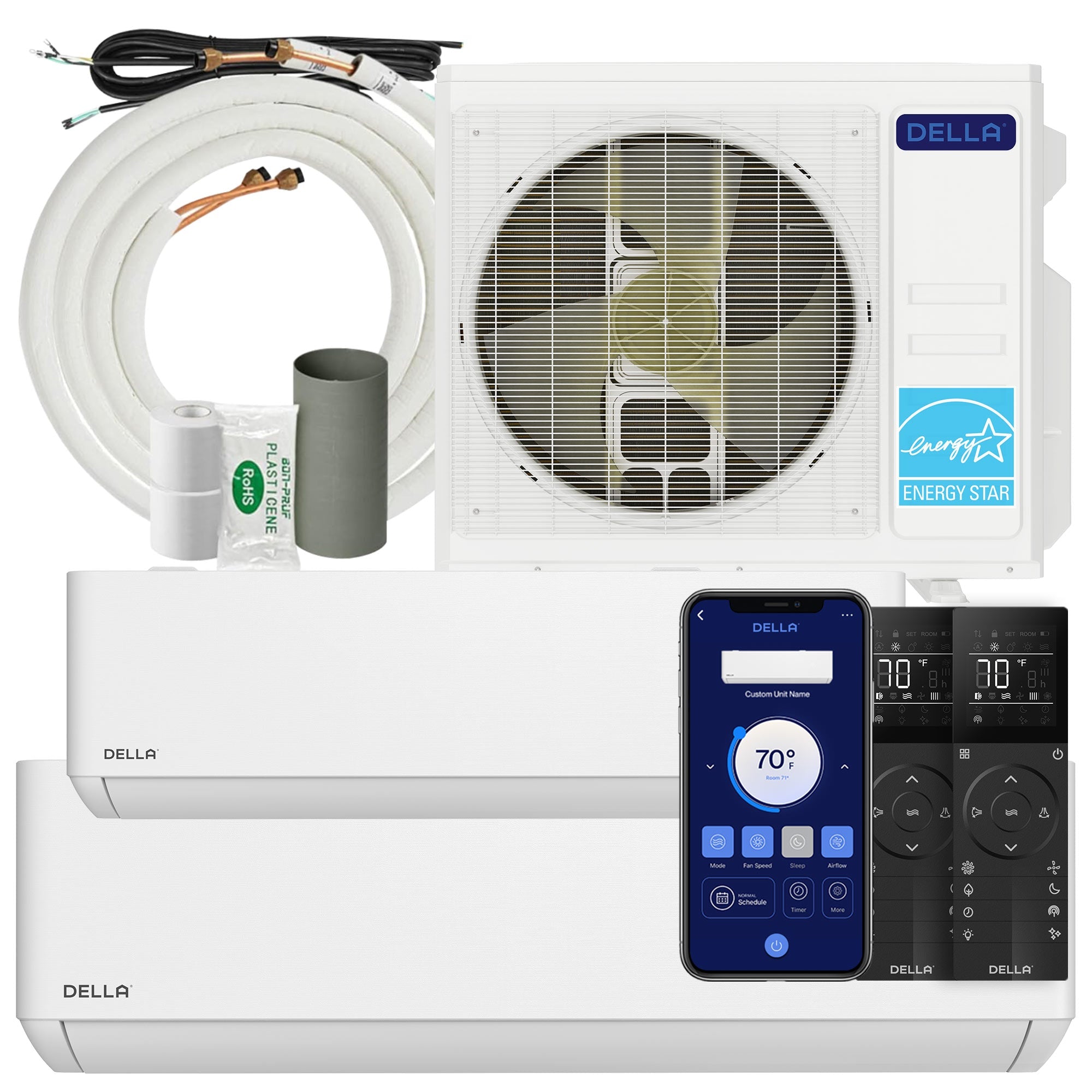 DELLA Optima Series 27000 BTU Dual Zone Mini Split AC (9K+18K) - Up to 1400 Sq.Ft.