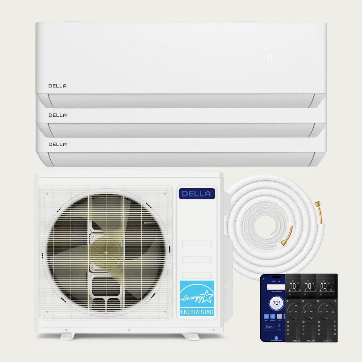 DELLA Optima Series 27000 BTU Tri-Zone Mini Split AC (9K+9K+9k) - Up to 1200 Sq.Ft.