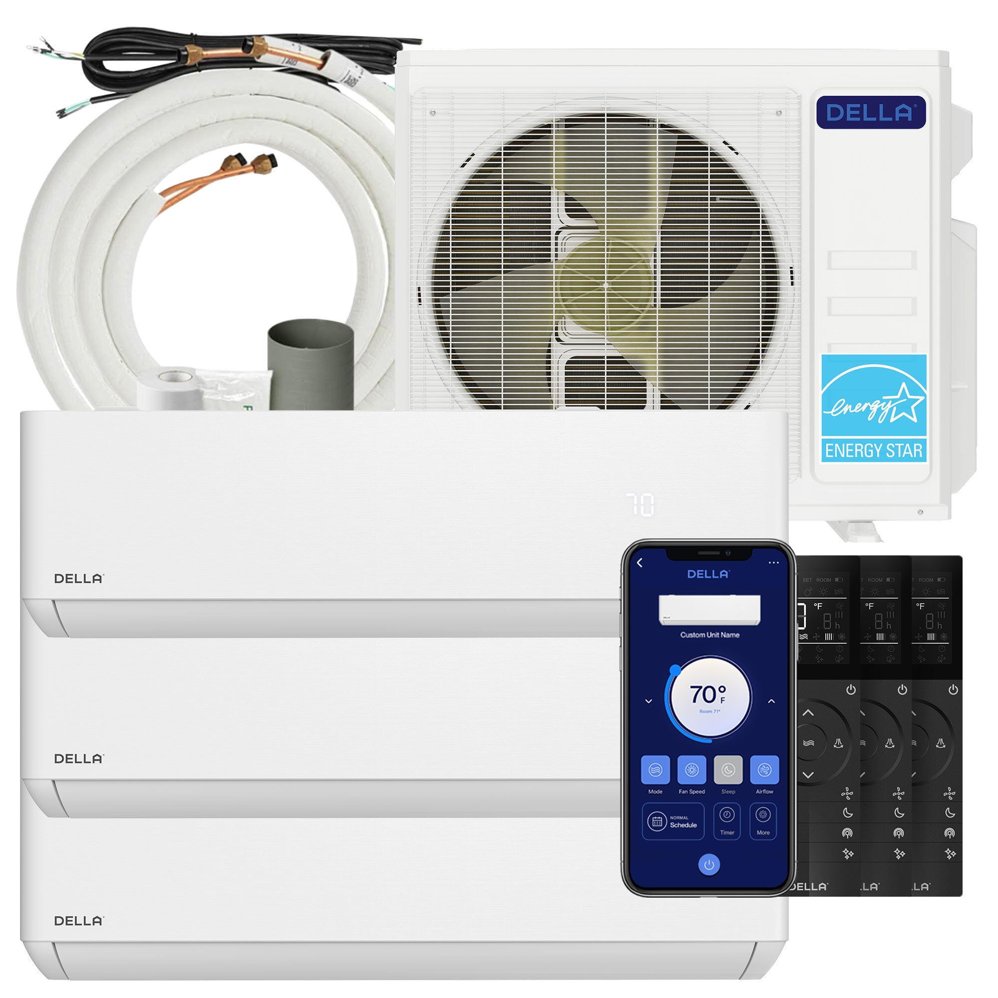 DELLA Optima Series 27000 BTU Tri-Zone Mini Split AC with R-454B (9K+9K+9k) – Up to 1200 Sq.Ft.