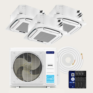 DELLA 27000 BTU 26.5 SEER2 Tri-Zone Ceiling Cassette Mini Split AC (9K+9K+9K) - Up to 1200 Sq. Ft.