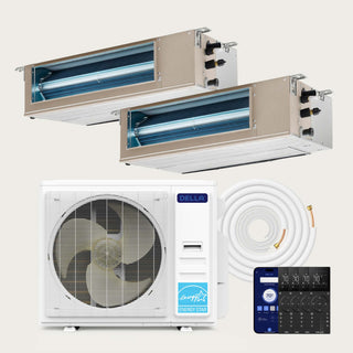 DELLA 27000 BTU Dual Zone Concealed Ducted Mini Split Heat Pump AC (12K + 12K)