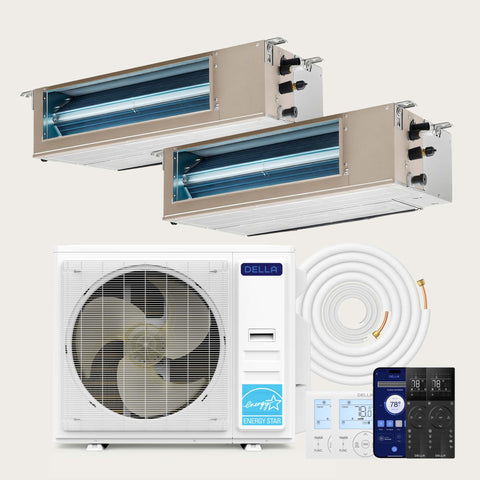 DELLA 34000 BTU Dual Zone Concealed Ducted Mini Split Heat Pump AC (17K + 17K)