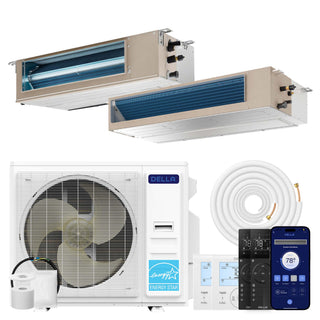 DELLA 34000 BTU Dual Zone Concealed Ducted Mini Split Heat Pump AC (9.5K + 22K)
