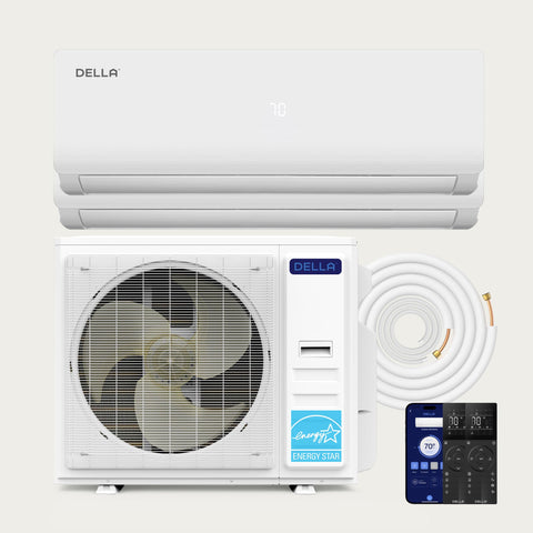 Aire acondicionado minisplit de zona dual DELLA Serie Vario de 35 000 BTU (18 000 + 18 000) - Hasta 2000 pies cuadrados