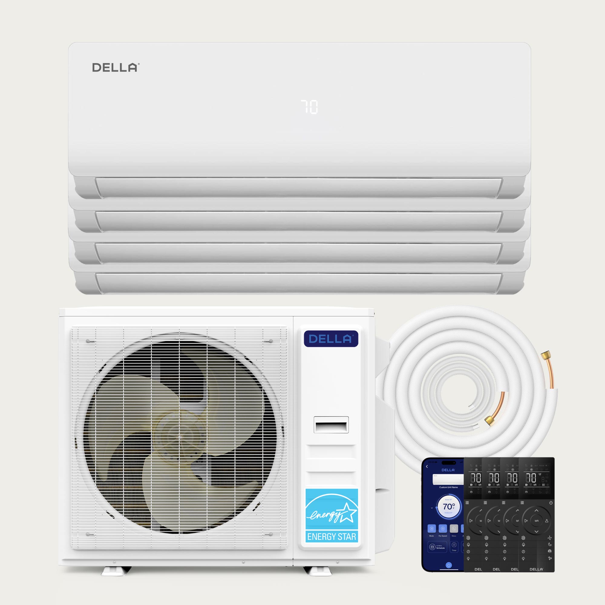 DELLA Vario Series 35000 BTU Quad Zone Mini Split AC (9K+9K+9K+12K) - Up to 1750 Sq.Ft.