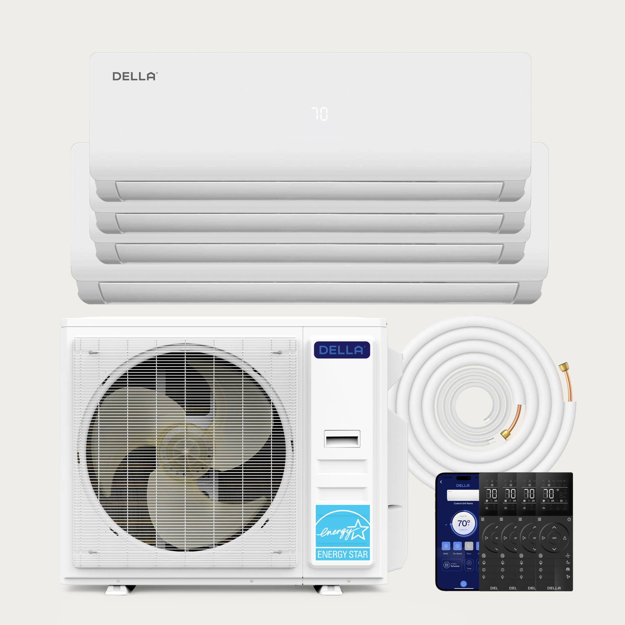 DELLA Vario Series 35000 BTU Quad Zone Mini Split AC (9K+9K+9K+18K) - Up to 2200 Sq.Ft.