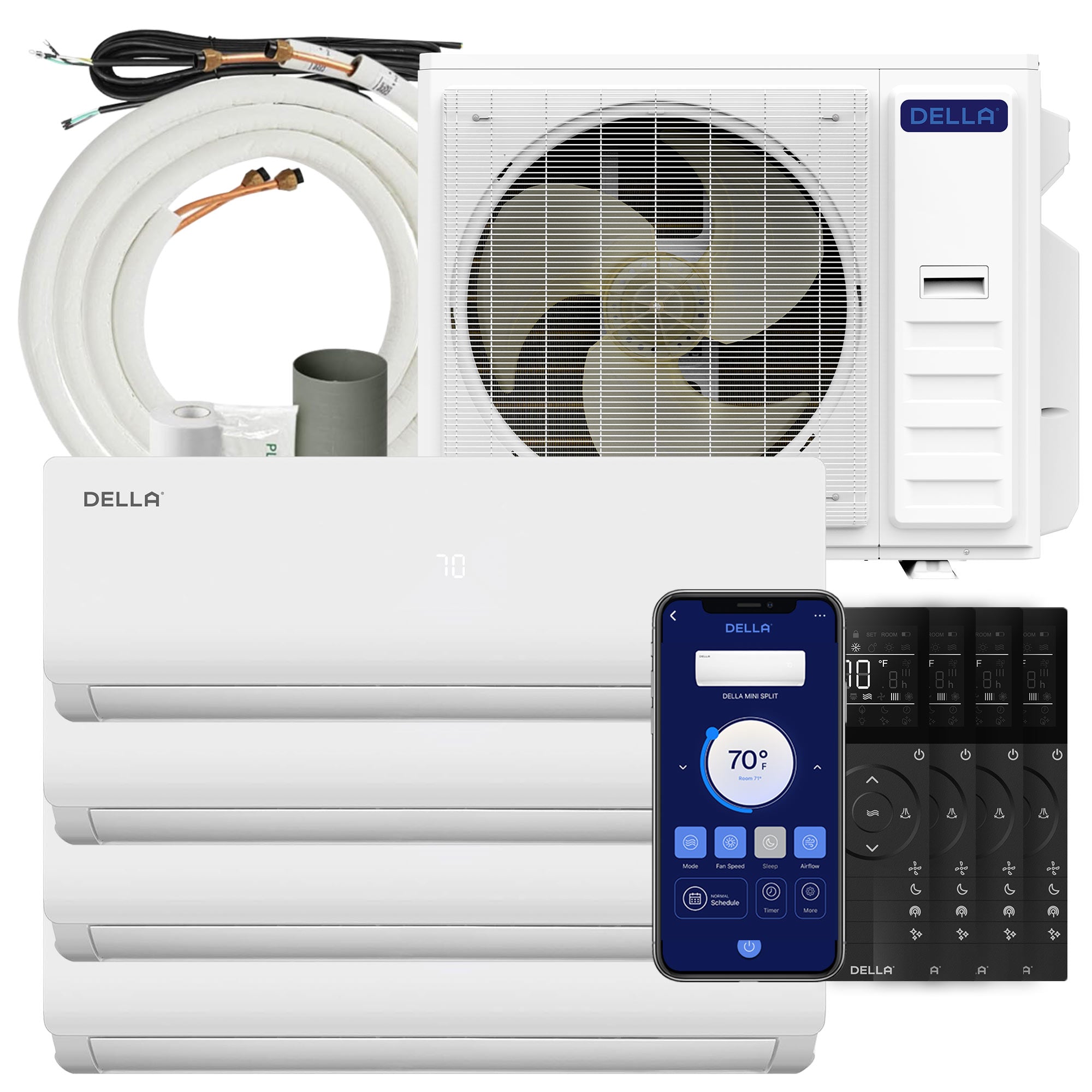 DELLA Vario Series 35000 BTU Quad-Zone Mini Split AC with R-454B (12K+12K+12K+12K) - Up to 2200 Sq.Ft.