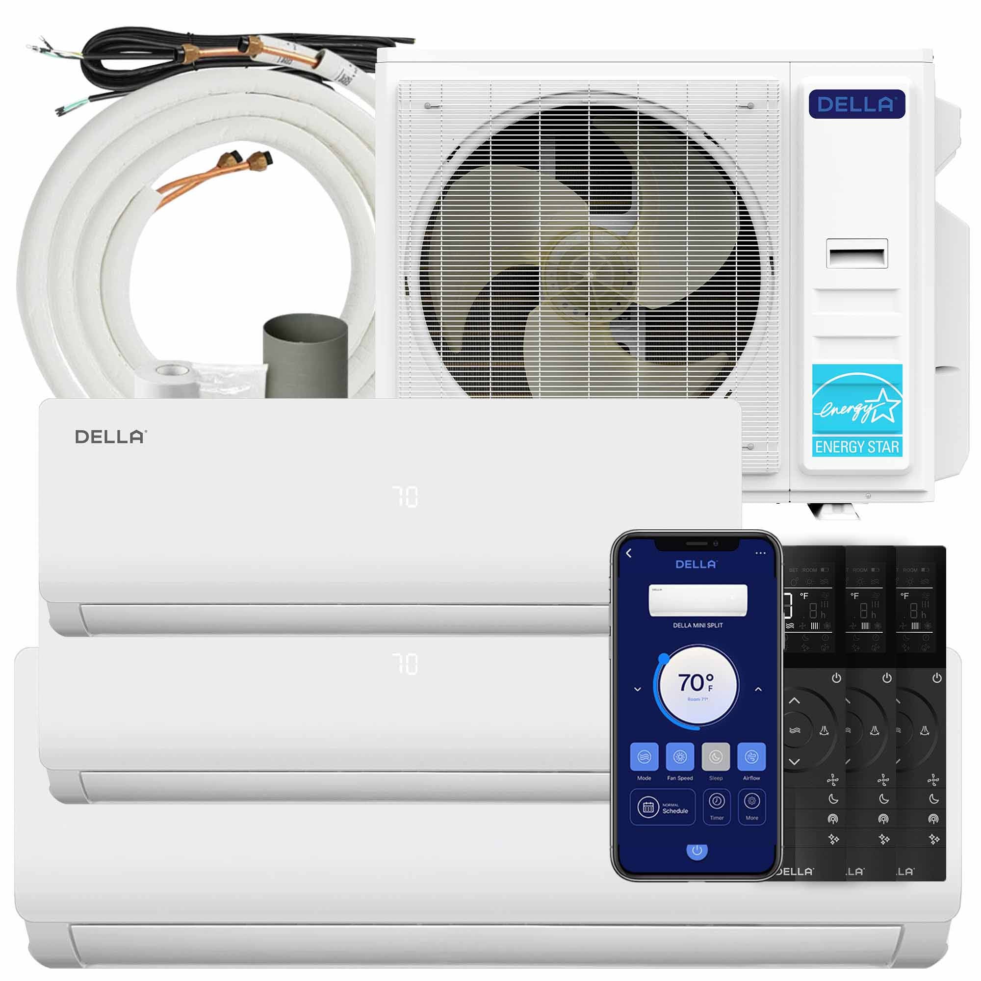 DELLA Vario Series 35000 BTU Tri-Zone Mini Split AC (12K+12K+24K) - Up to 2600 Sq.Ft.