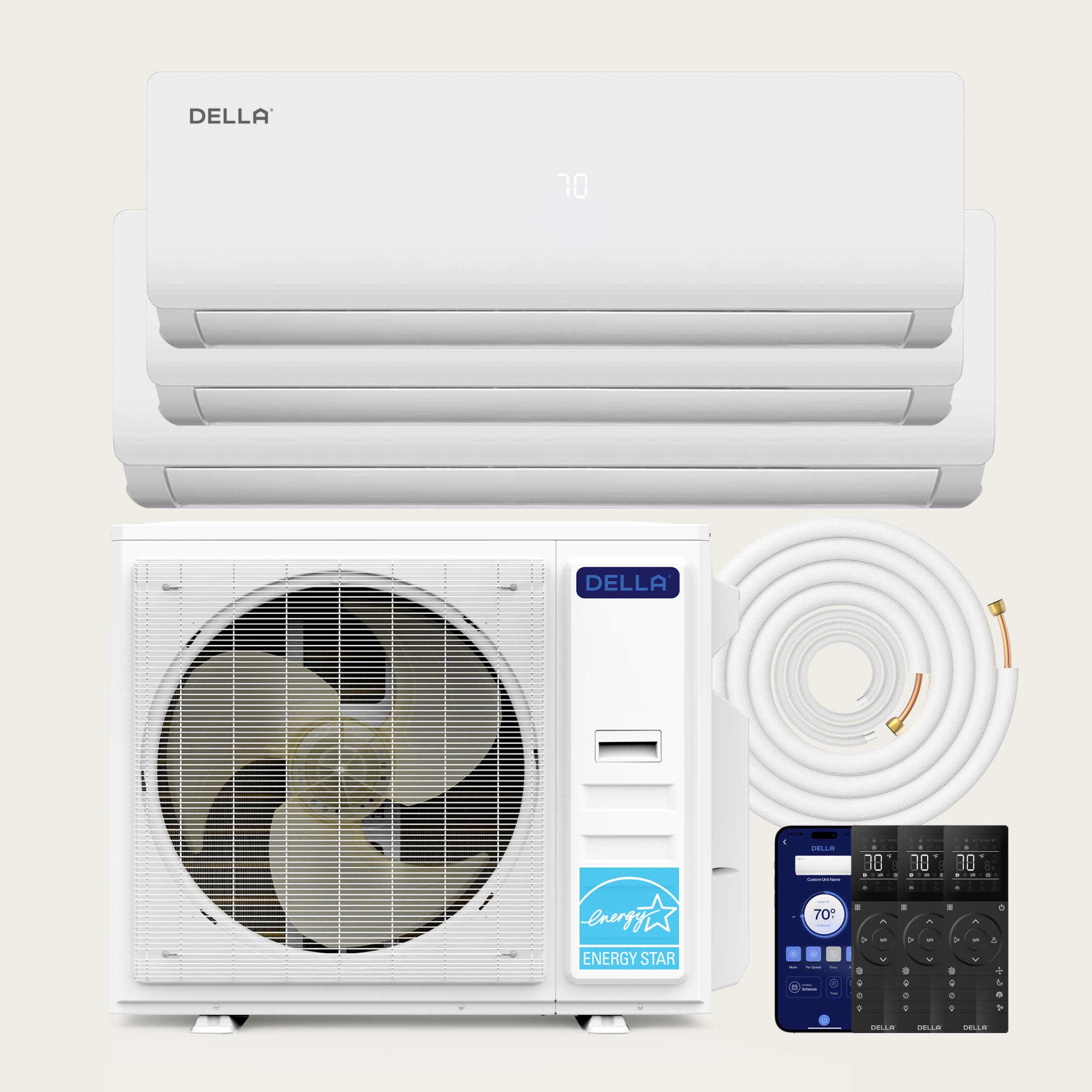 DELLA Vario Series 35000 BTU Tri-Zone Mini Split AC (9K+12K+18K) - Up to 1950 Sq.Ft.