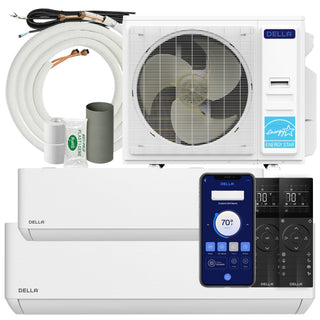 DELLA Optima Series 35000 BTU Dual Zone Mini Split AC (18K+23K) - Up to 2500 Sq.Ft.