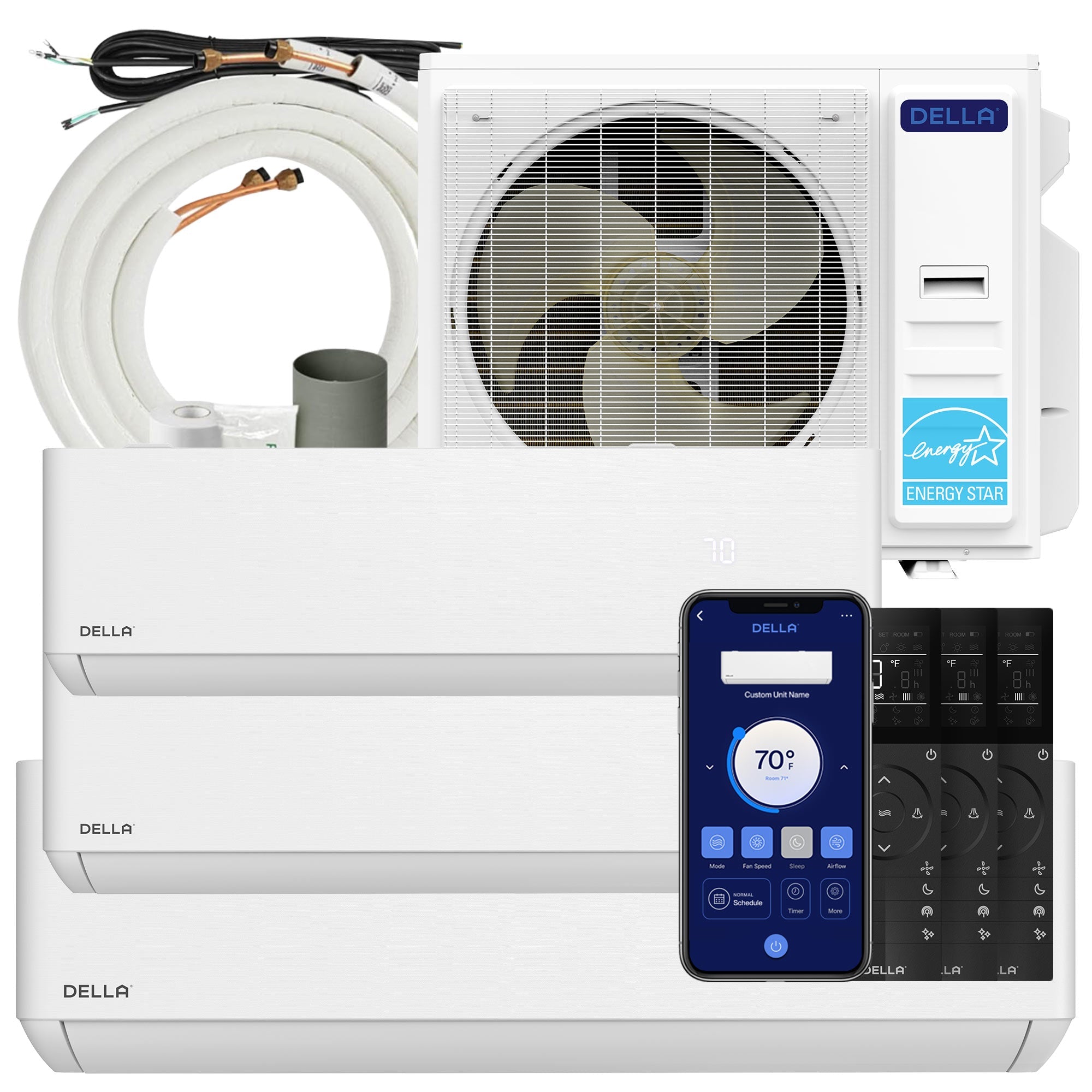 DELLA Optima Series 35000 BTU Tri-Zone Mini Split AC (12K+12K+18k) - Up to 2100 Sq.Ft.