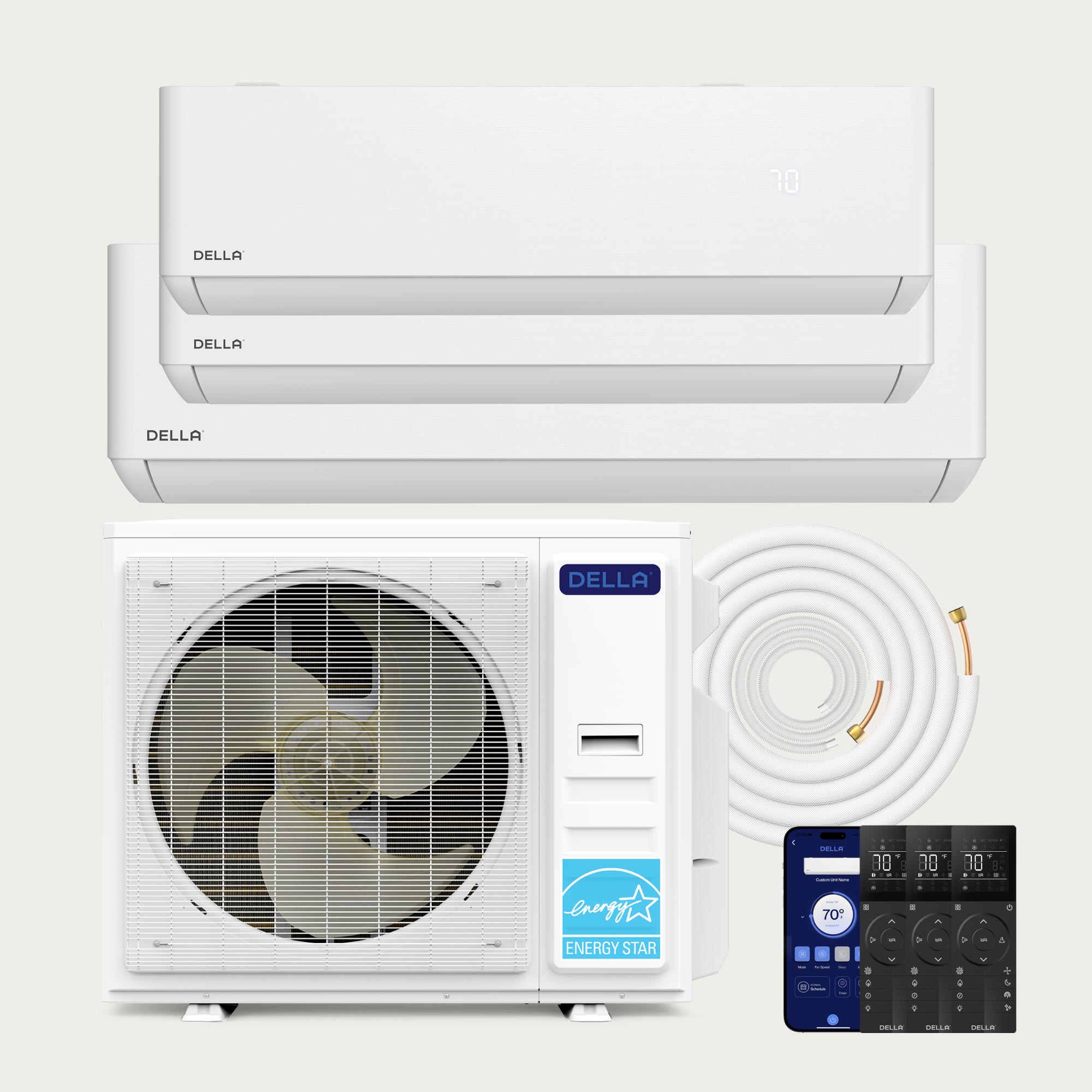 DELLA Optima Series 35000 BTU Tri-Zone Mini Split AC (9K+12K+23k) - Up to 2450 Sq.Ft.