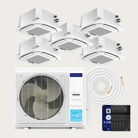 Aire acondicionado minisplit de casete de techo de cinco zonas DELLA 42000 BTU (9K+9K+9K+9K+9K) - Hasta 2000 pies cuadrados