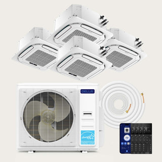 DELLA 36000 BTU Quad Zone Ceiling Cassette Mini Split AC (9K+9K+9K+12K) - Up to 1750 Sq. Ft.
