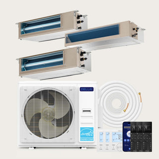 DELLA 36000 BTU Tri-Zone Concealed Ducted Mini Split Heat Pump AC (9K + 12K+ 12K)