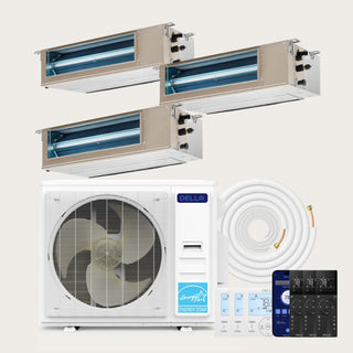 DELLA 36000 BTU Tri-Zone Concealed Ducted Mini Split Heat Pump AC (9K + 9K+ 18K)