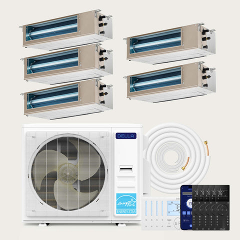 DELLA 41000 BTU Five Zone Concealed Ducted Mini Split Heat Pump AC (9.5K + 9.5K + 9.5K + 9.5K + 9.5K)