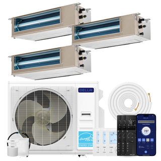 DELLA 41000 BTU Tri-Zone Concealed Ducted Mini Split Heat Pump AC (11K + 11K + 17K)